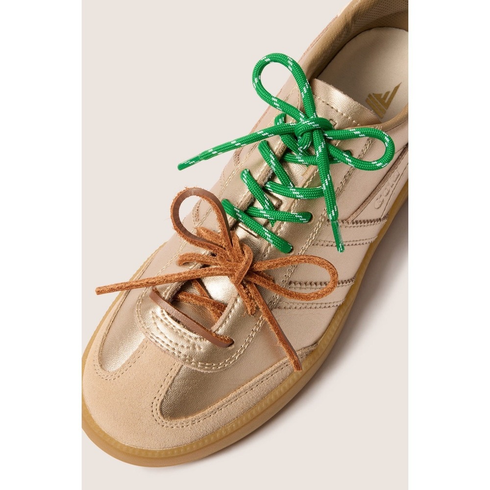 Gola Viper Metallic Gold Leather Gum Sole Sneakers 9 Preppy Green & Brown Laces